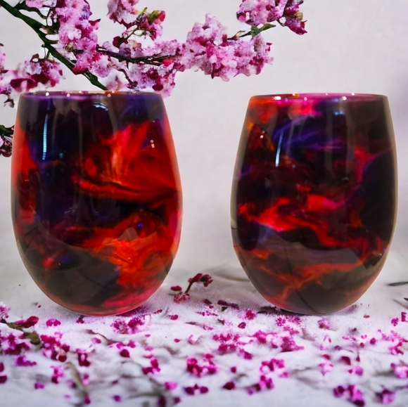 Hand Crafted Other - Dark Purple and Pink/Stemless Wine Set